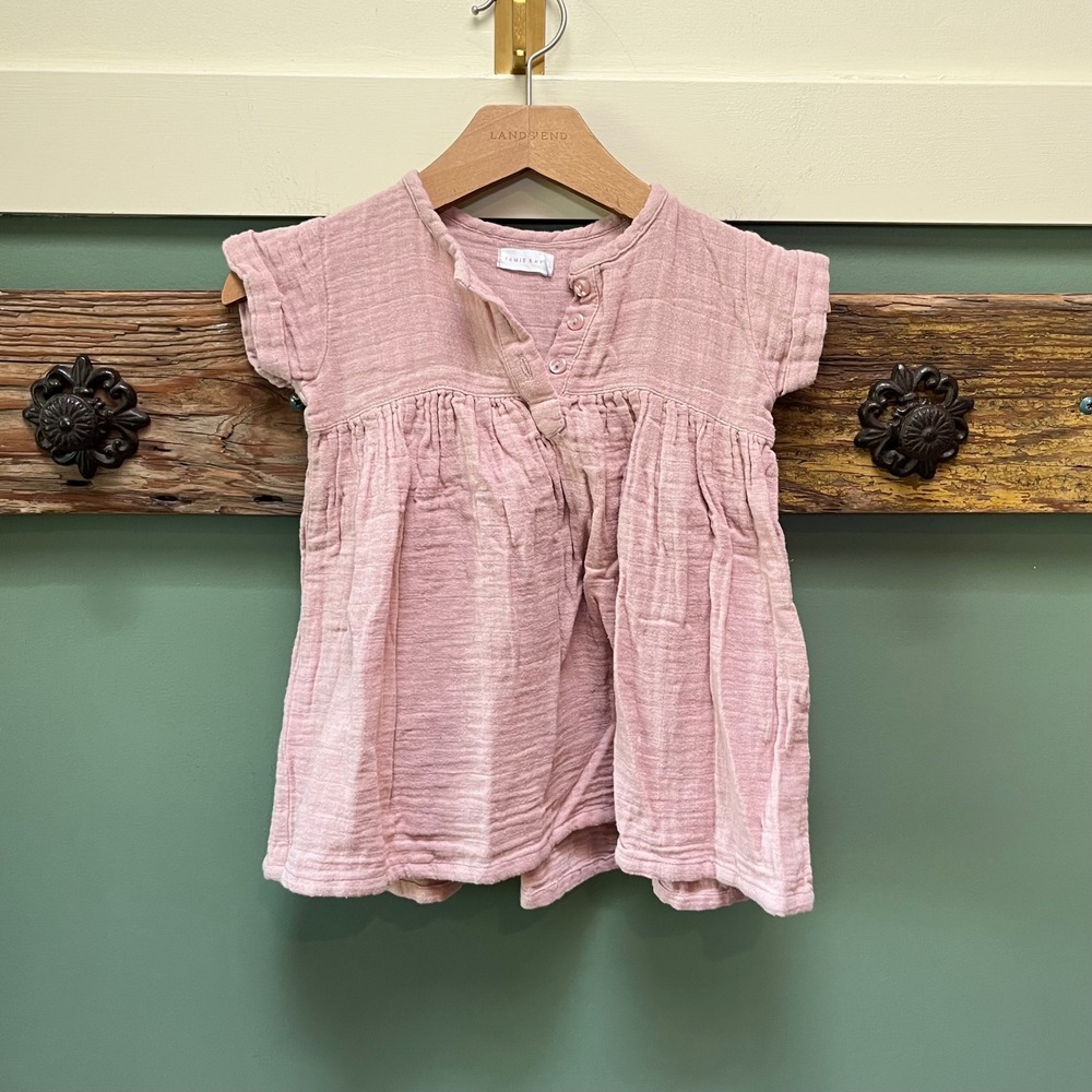 Jamie Kay Organic Cotton Muslin Dress Rose Pink Henley‎ Button Front Toddler 1Y